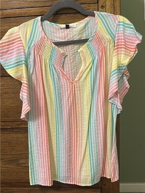 Pastel rainbow stripe blouse